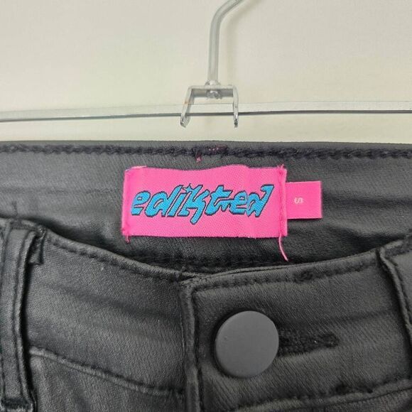 Edikted Luna Flared Jeans Women's Small Black Denim Faux Leather Zip Fly Stretch - Picture 4 of 8